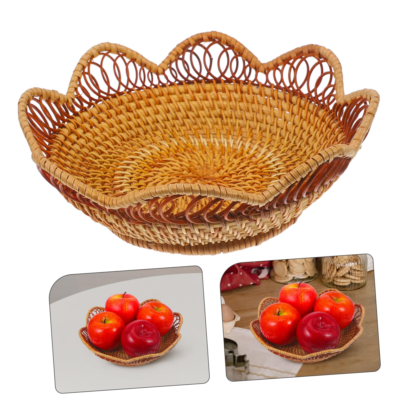 ULTECHNOVO Cesta de Pan de Ratán Redonda, Tejida a Mano, 11 Pulgadas, para Cocina y Encimera, Organizador Elegante de Mesa Amplio Espacio