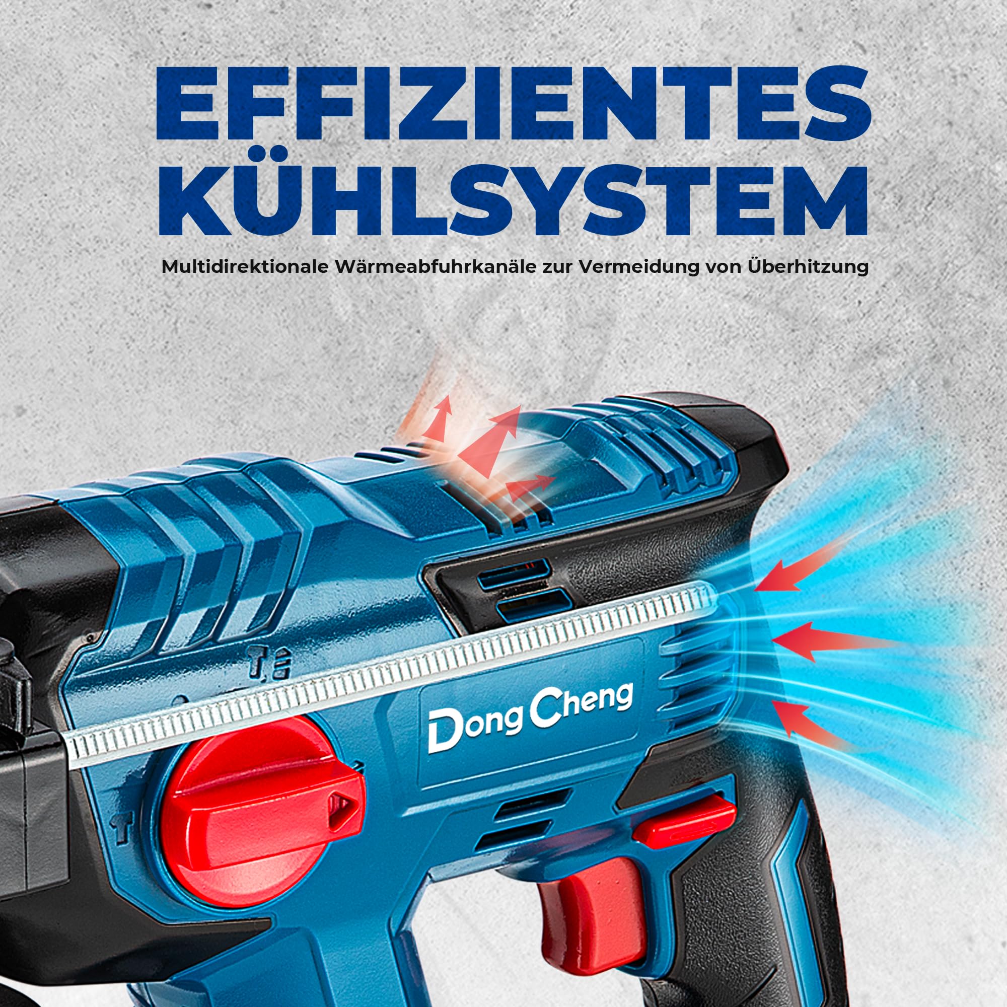 DongCheng Akku Bohrhammer 20V, Schlagenergie 2.1 J, mit 4 Stück SDS-plus, Bohren bis 28 mm, Bürstenloser Bohrhammer Motor, Anti-Vibrationsgriff, inkl. 4Ah Akku und 2A Ladegerät im Handwerkerkoffer