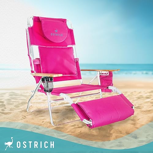 Miniatura 2 de Ostrich Silla deportiva acolchada 3 en 1 portátil de lujo con 5 posiciones y reposapiés y tumbona plegable con marco de acero con 4 posiciones, rosa