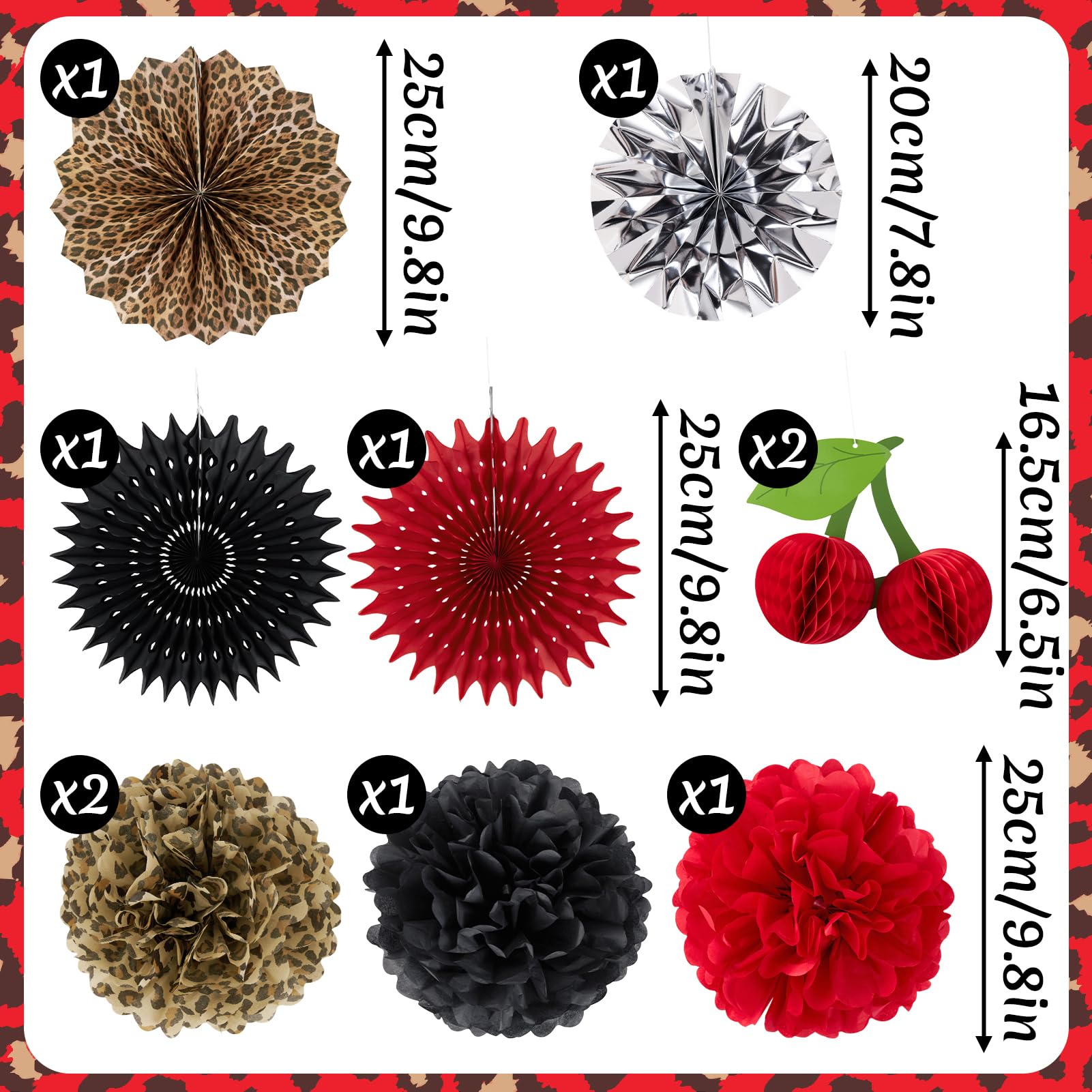 SUNBEAUTY 13 sztuk czerwonych i czarnych banerów urodzinowych z wiśniową kokardką, dekoracyjna girlanda z papierowymi wachlarzami, dekoracja na wesele, urodziny, dekoracja stołu, baby shower