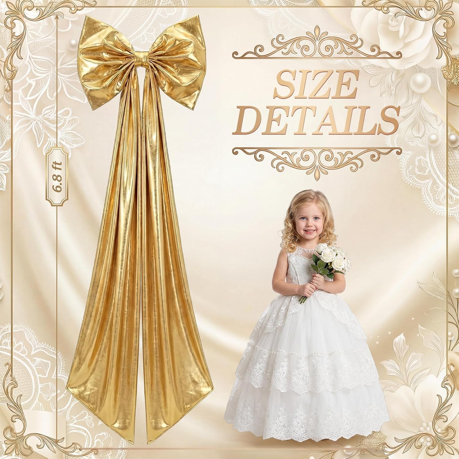 Giant Shiny Bow Decoration with Metal Clip 82 Inches Extra Large Bow with Wire Support Luxury Glitter Decor for Backdrop Birthday Wedding Bride Front Door Fireplace & Party Decor(Gold)