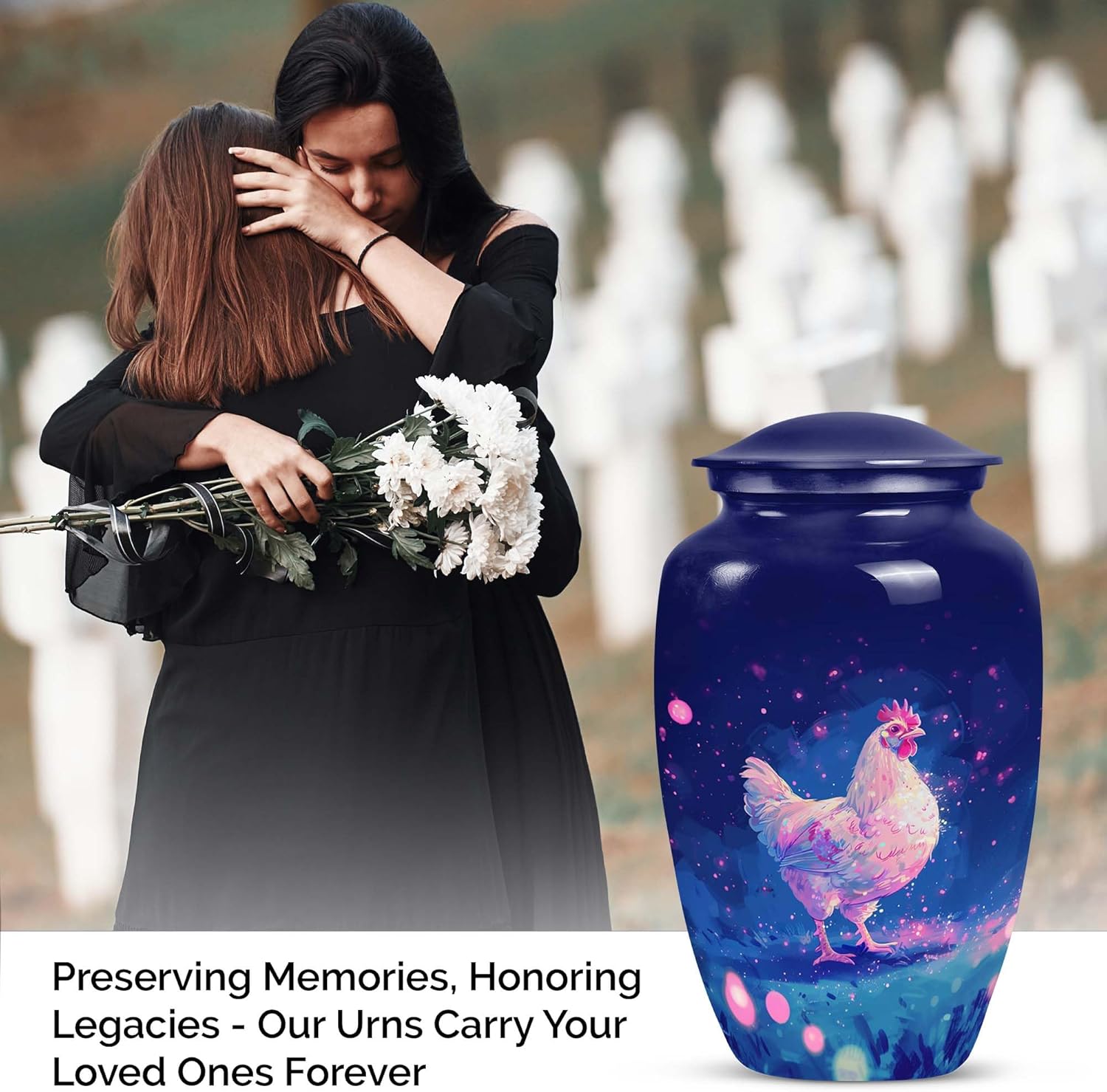 Magical Chicken Cosmos - Cremation Companion Urns - Companion Urns for Adults - Urns for Ashes Adult Female - Funeral Cremation Urns for Ashes - Cremation Urns for Human Ashes (10 inch)