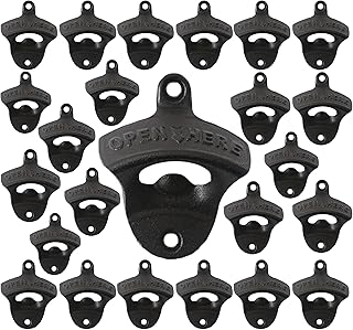 24 PCS Black Wall Mounted Bottle Opener Cast Iron Bulk Beer Soda Cap Opener Screw in Wall for DIY Wooden Board Cooler