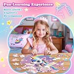 72 Pieces Shimmery Jumbo Floor Puzzle for Girls 3-5 4-6 Age Floor Puzzles for Boys and Girls Large Round Floor Jigsaw Puzzles (Unicorn, One Size)