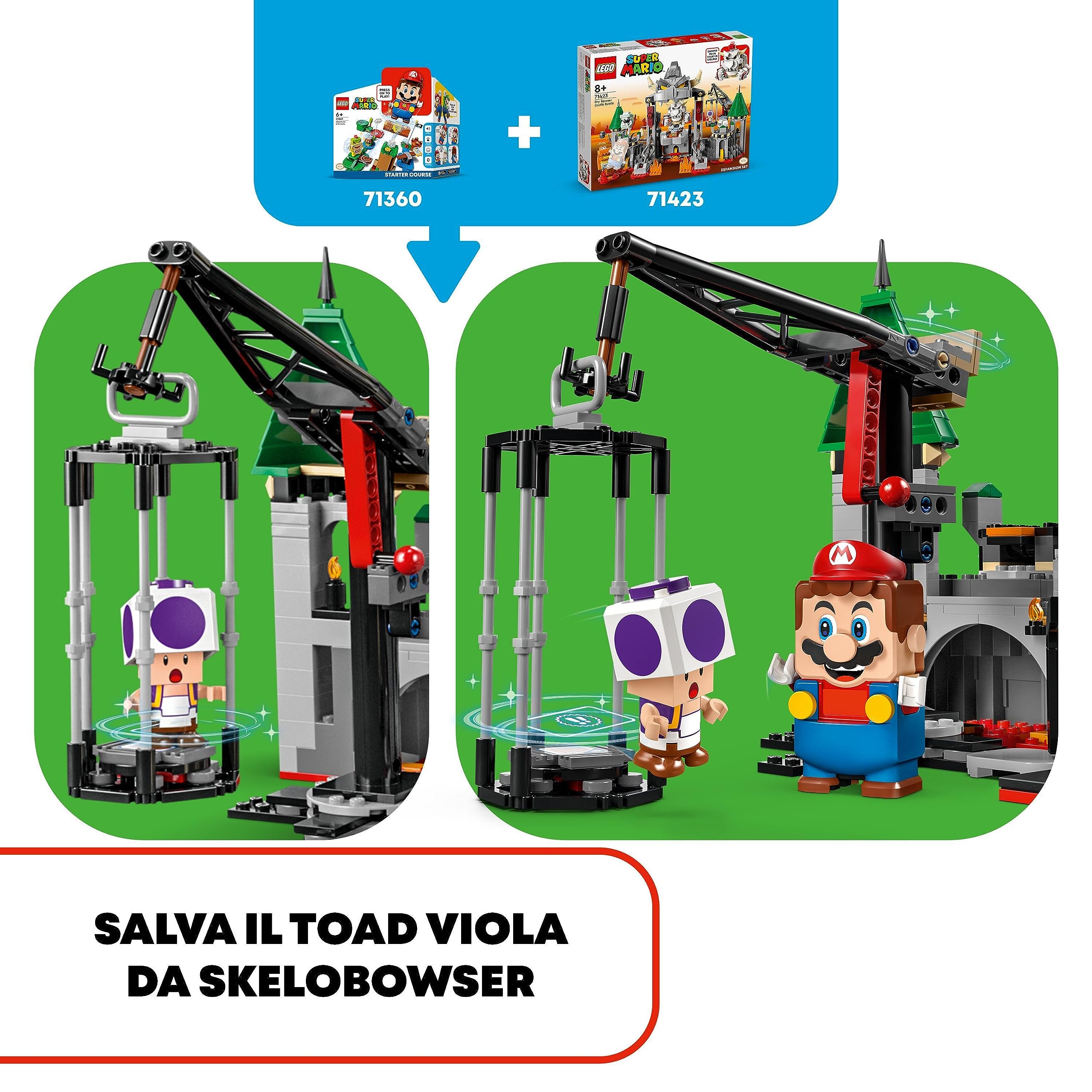 LEGO Super Mario Pack di Espansione Battaglia al Castello di Skelobowser con 5 Personaggi tra cui Toad Viola, Piantosso Piranha Ossea e il Goombosso, Giochi per Bambini e Bambine da 8 Anni 71423