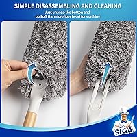 Vista 6 de MR.SIGA Plumero de microfibra sin pelusas, lavable y reutilizable, con mango de bambú y cabezal reemplazable, plumero para limpieza del hogar