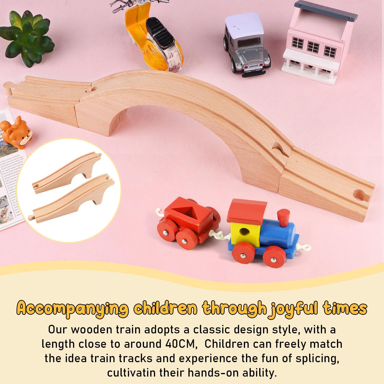 Puente De Tren De Madera DIY De 44 Cm – Vía Universal Con 3 Orificios – Compatible Con La Mayoria De Trenes – Regalo Para Niños Y Niñas