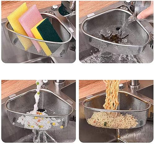 Miniatura 7 de Organizador de filtro de fregadero de acero inoxidable para fregadero, cesta de almacenamiento de basura, esponjas, soporte de paño de cocina,