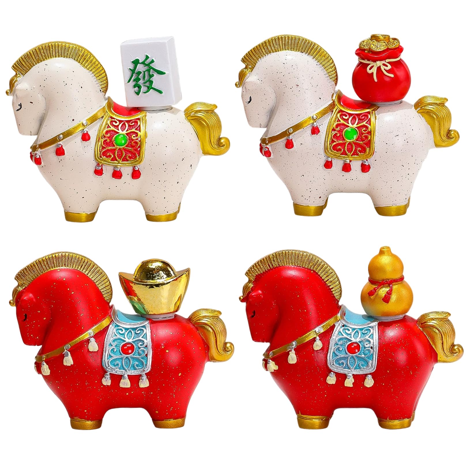 Figurines miniatures de cheval en résine du zodiaque pour la déco du Nouvel An (4 pièces)