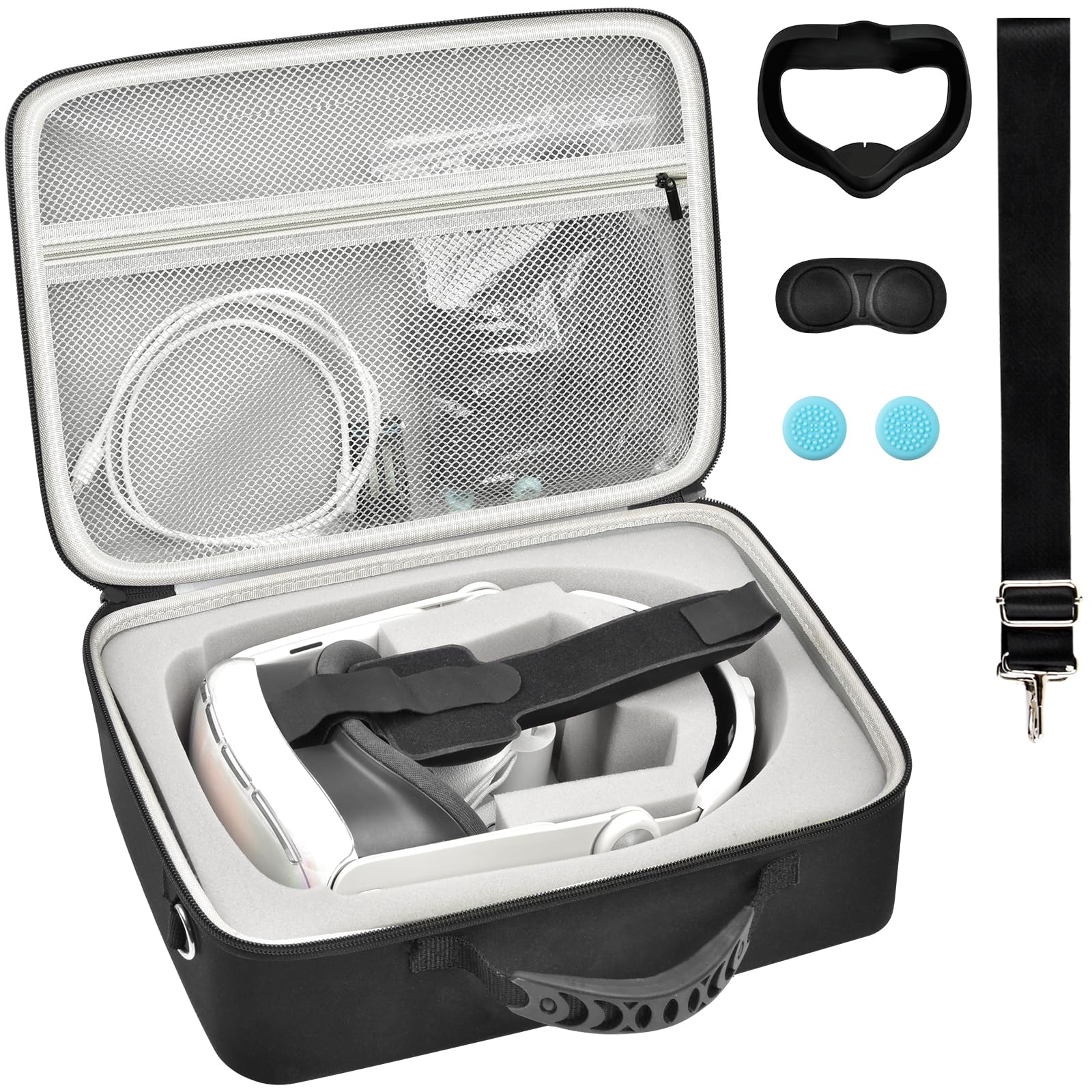 PAIYULE Carrying Case for Meta for Quest 3/ 3s, for Oculus Quest 2 Virtual Reality Headset/Touch Controllers/Elite Strap VR2 Accessories with Silicone Face Cover, Lens Protector-Grey(No Device)