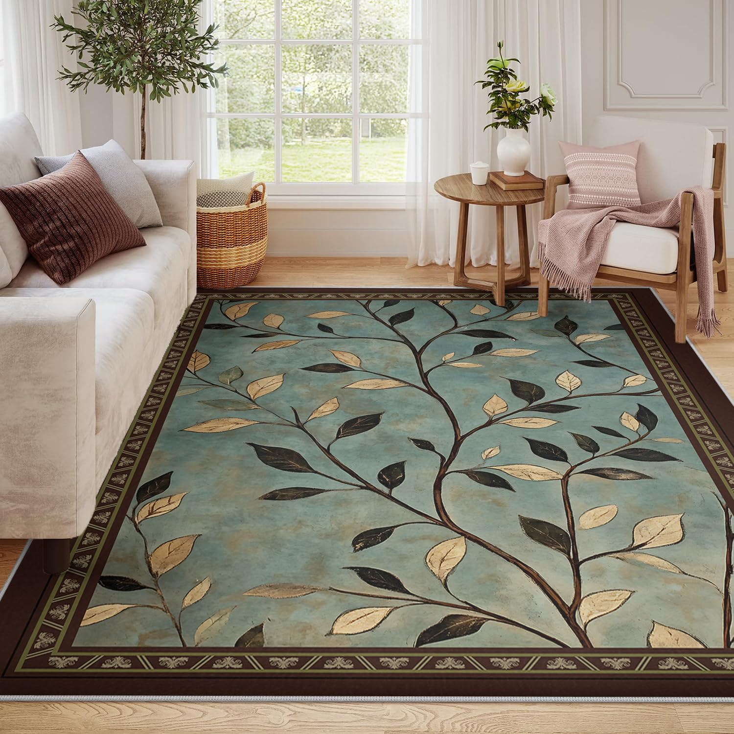 Tapis extérieur intérieur 90x180cm au motif de branches japonaises et feuilles vieillies