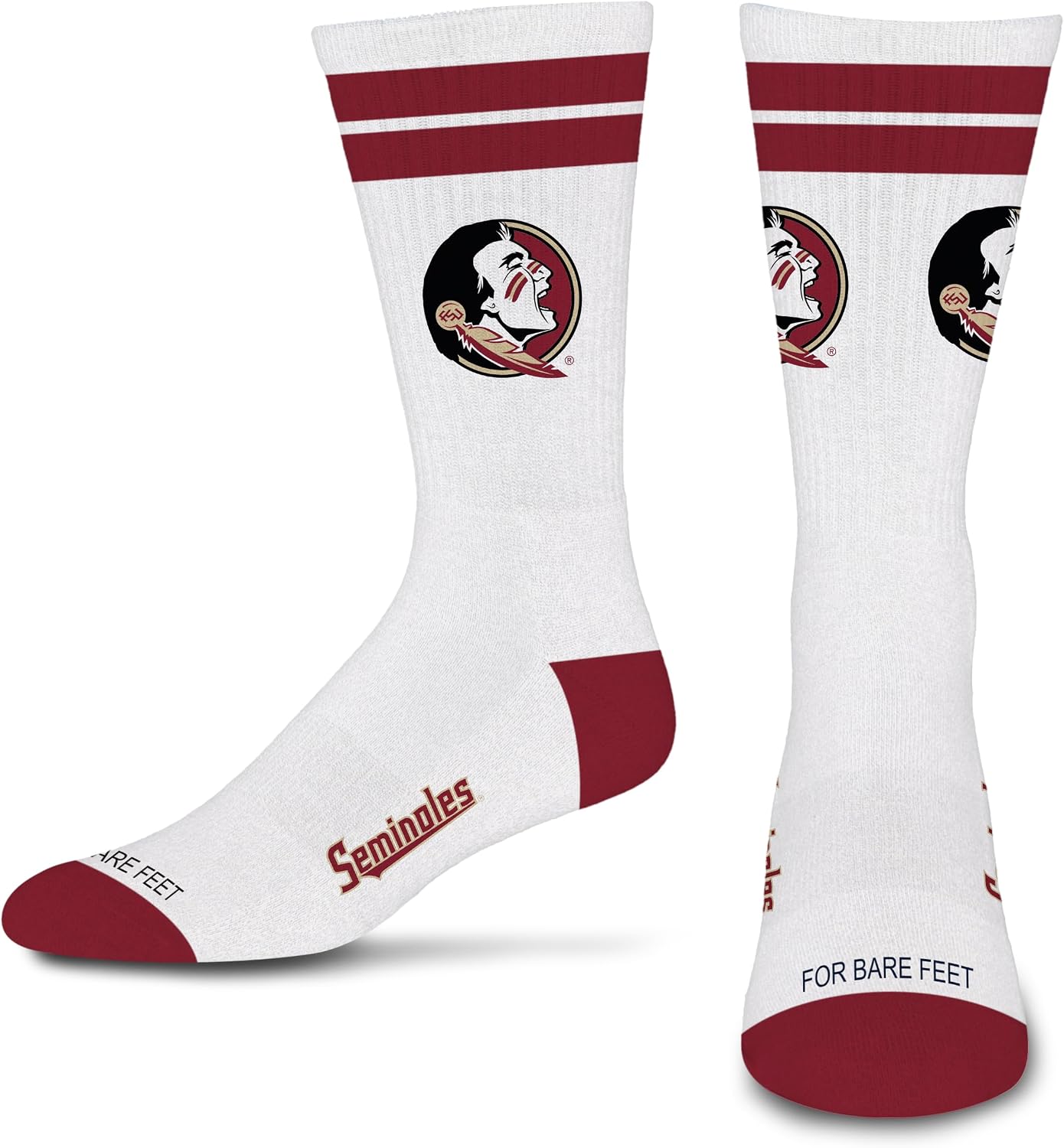 For Bare Feet NCAA White Stripes Crew Sock LARGE