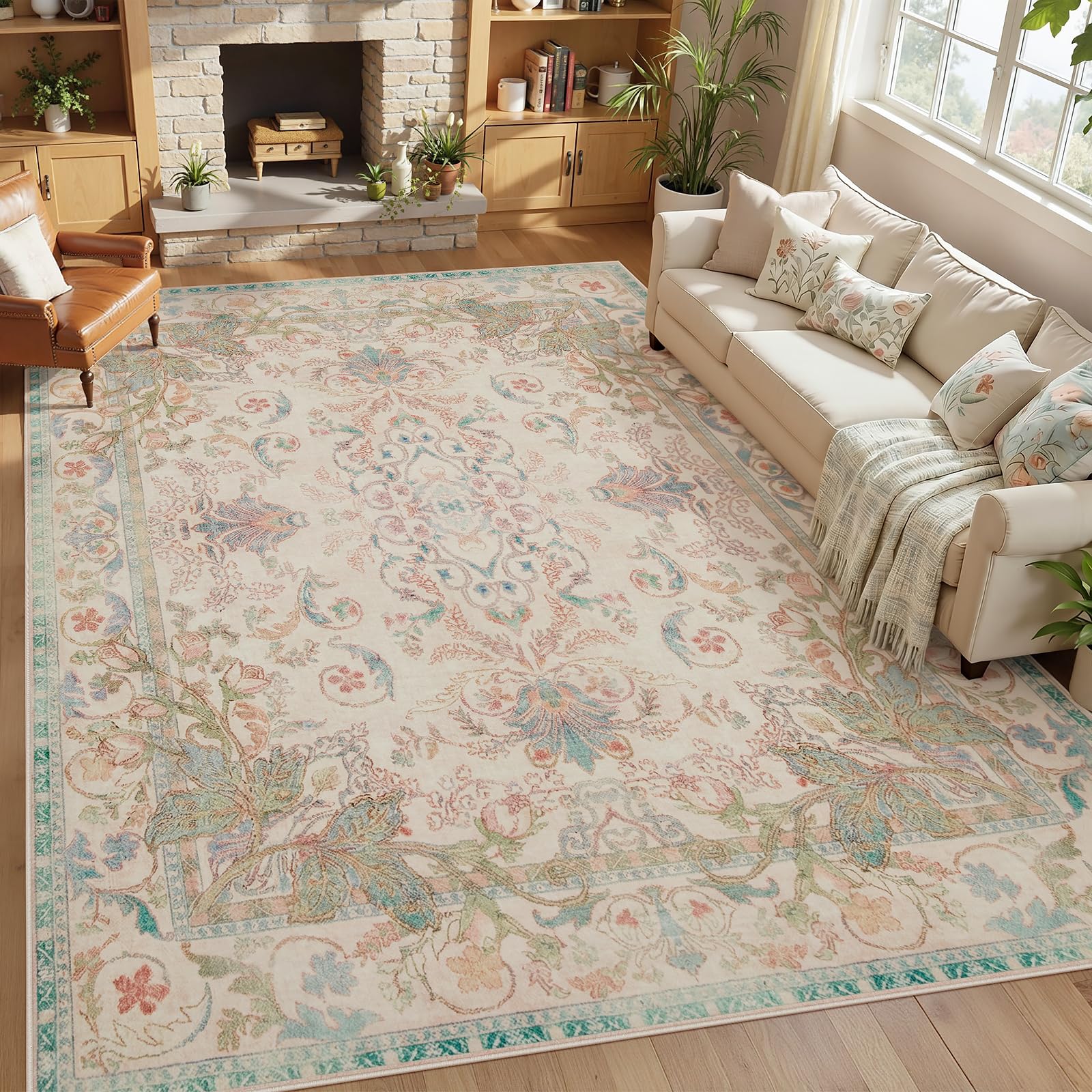 Vintage Distressed Botanical Area Rug - 8x10