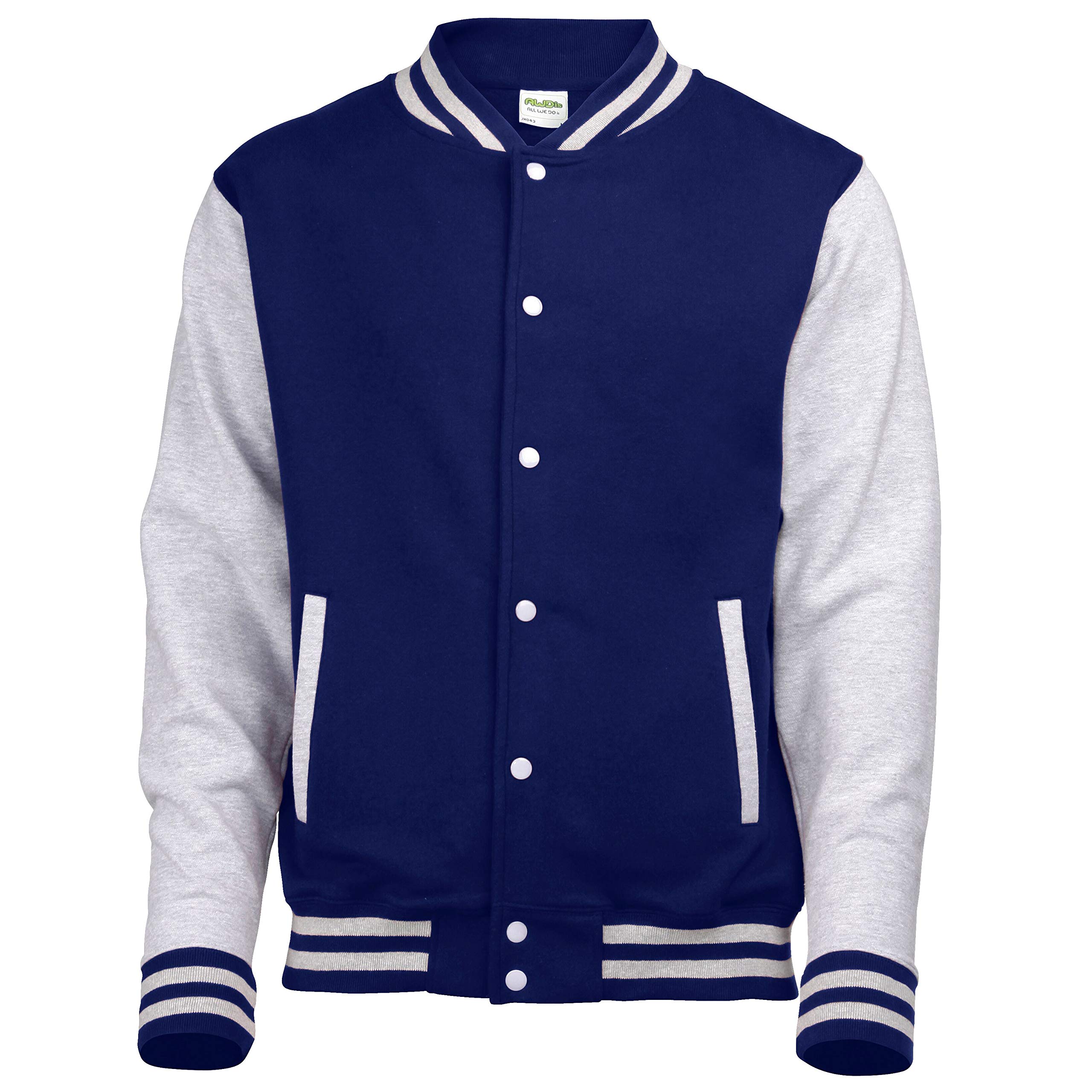 Awdis Men's Oxford Navy/Heather Grey Just Hoods By Jacket Varsity Jacket, M