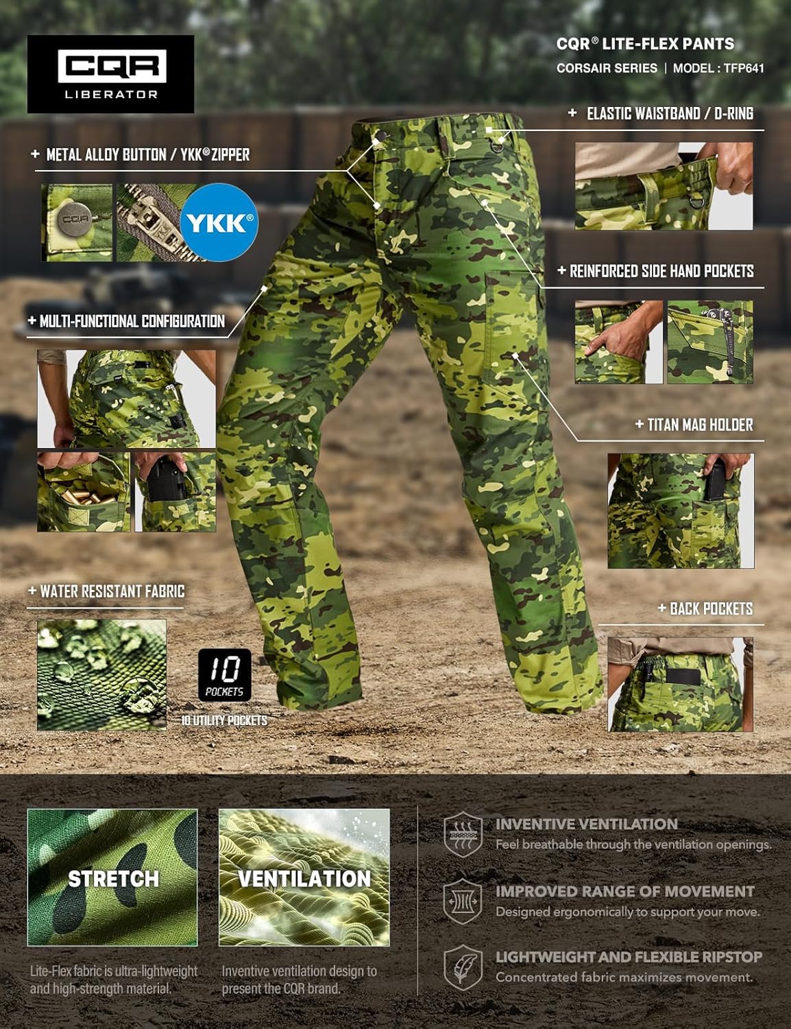 CQR Men's Utility Flex Cargo Pants, Classic-Fit Casual Stretch Work Pants, Water Resistant Lightweight Tactical Hiking Pants - Image 7