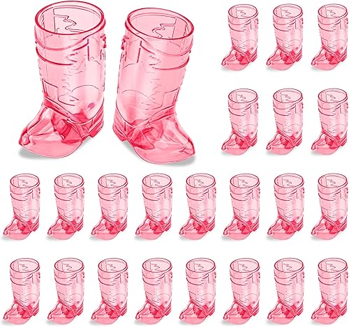 Vasos de plástico para botas, 24 unidades, 1 onza, suministros para fiestas temáticas de botas vaqueras, reutilizables, sin BPA, color rojo rosa
