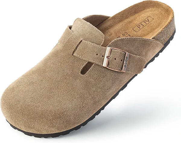 ALGF Women’s Genuine Suede Clogs for Women Slip-On Buckle Slides Women's Mules & Clogs Natural Rubber Cork Footbed Sandals Potato Shoes with Arch Support
