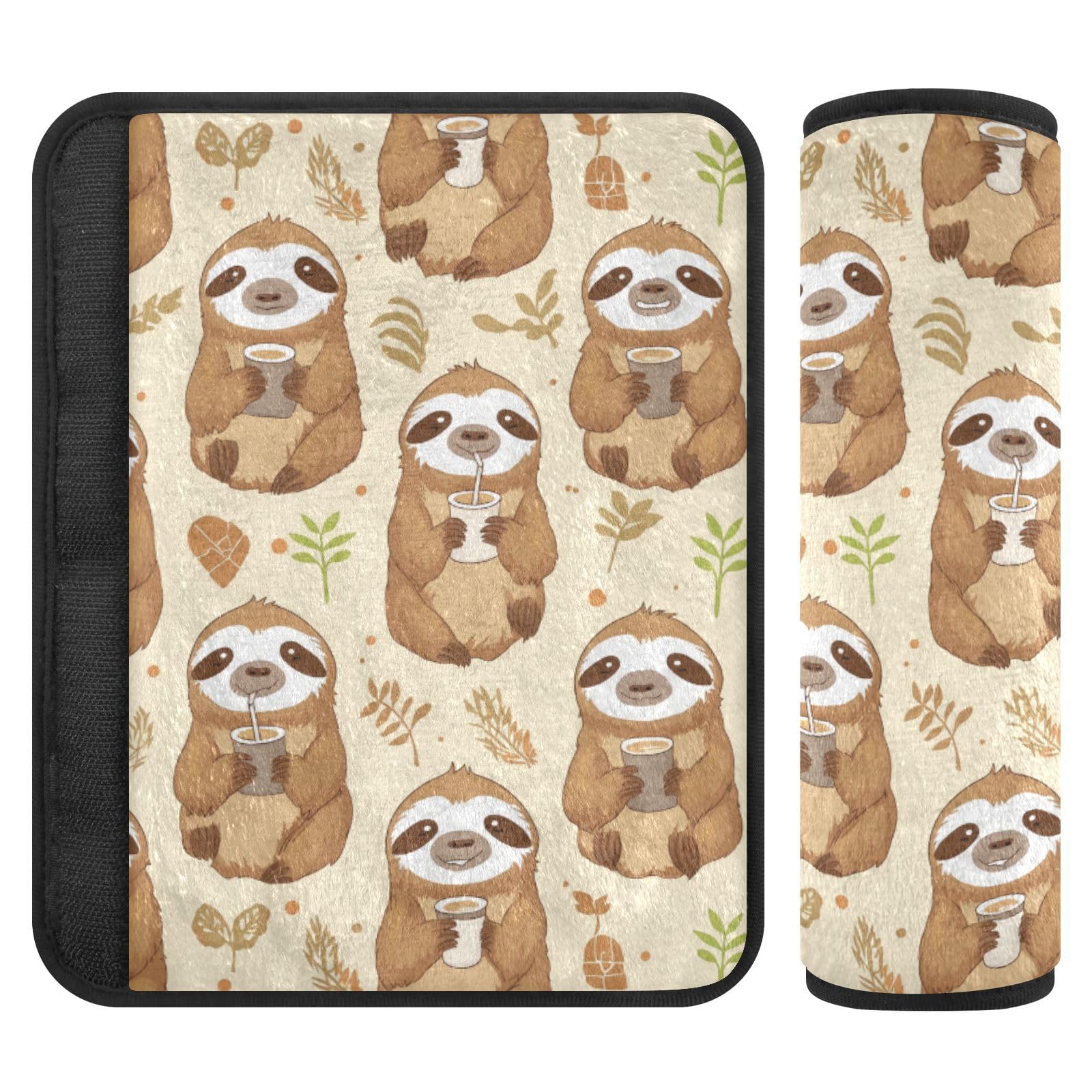 Seat Belt Covers 2 Pack Funny Sloths Car Seat Strap Covers Super Soft Coffee Car Seat Neck Cover for Boys Girls Adults Babies M