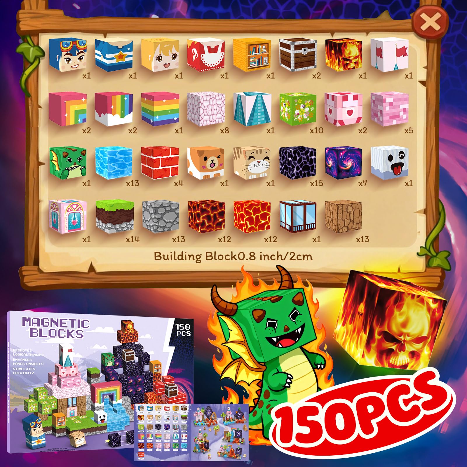 Crifeton Costruzioni Magnetiche per Bambini 150 PCS 2CM 3+ Giochi Cubi Magnetici Blocchi Magnetic Building Blocks Giocattoli Montessori a Partire da 3 4 5 6 7 8 9 10 11 12 Anni Regali di Compleanno