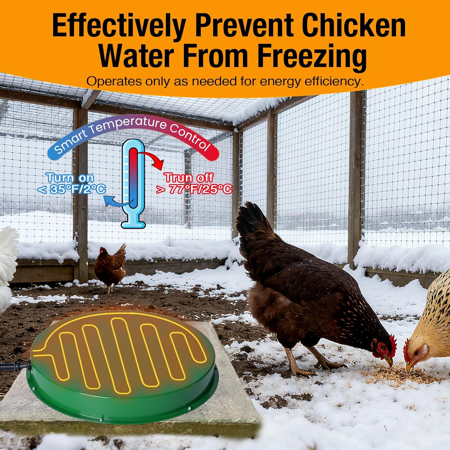 2 Pack Chicken Water Heater for Winter, 125W Poultry Waterer Heated Base 31.4cm / 12.4in, Freeze-Proof Thermostat Deicer for Metal or Plastic Chicken Drinkers 1–5 Gallon,