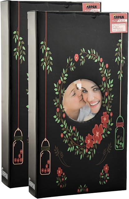 Arpan Photo Album Slip in Case 6x4"/10 x 15cm Photo Album for 300 Photos x 2 (Black Floral)