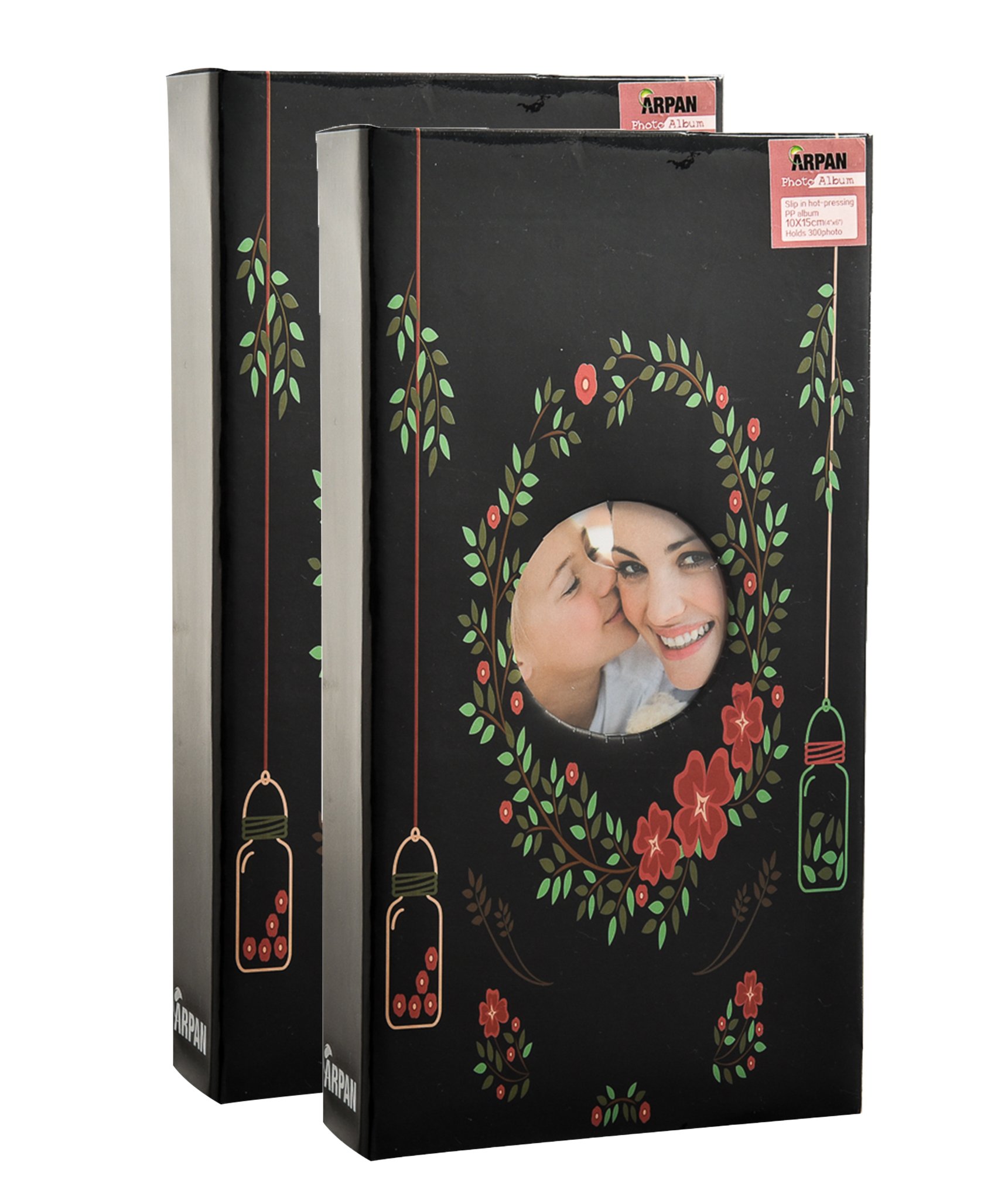 Arpan Photo Album Slip In Case 6x4"/10x15cm for 300 Photos x 2 – Flip Photo Albums 6x4 | Large Photo Albums | Arpan Album & Slip In Photo Album with CD Pocket (Black Floral)