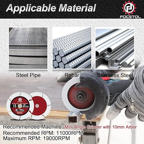 Miniatura 5 de FOCSTOL Hoja de Sierra de Diamante para Metal - 2 piezas de 3' (75mm) Disco de Corte para Tubo de Acero, Barra de Acero Inoxidable para Arbor de