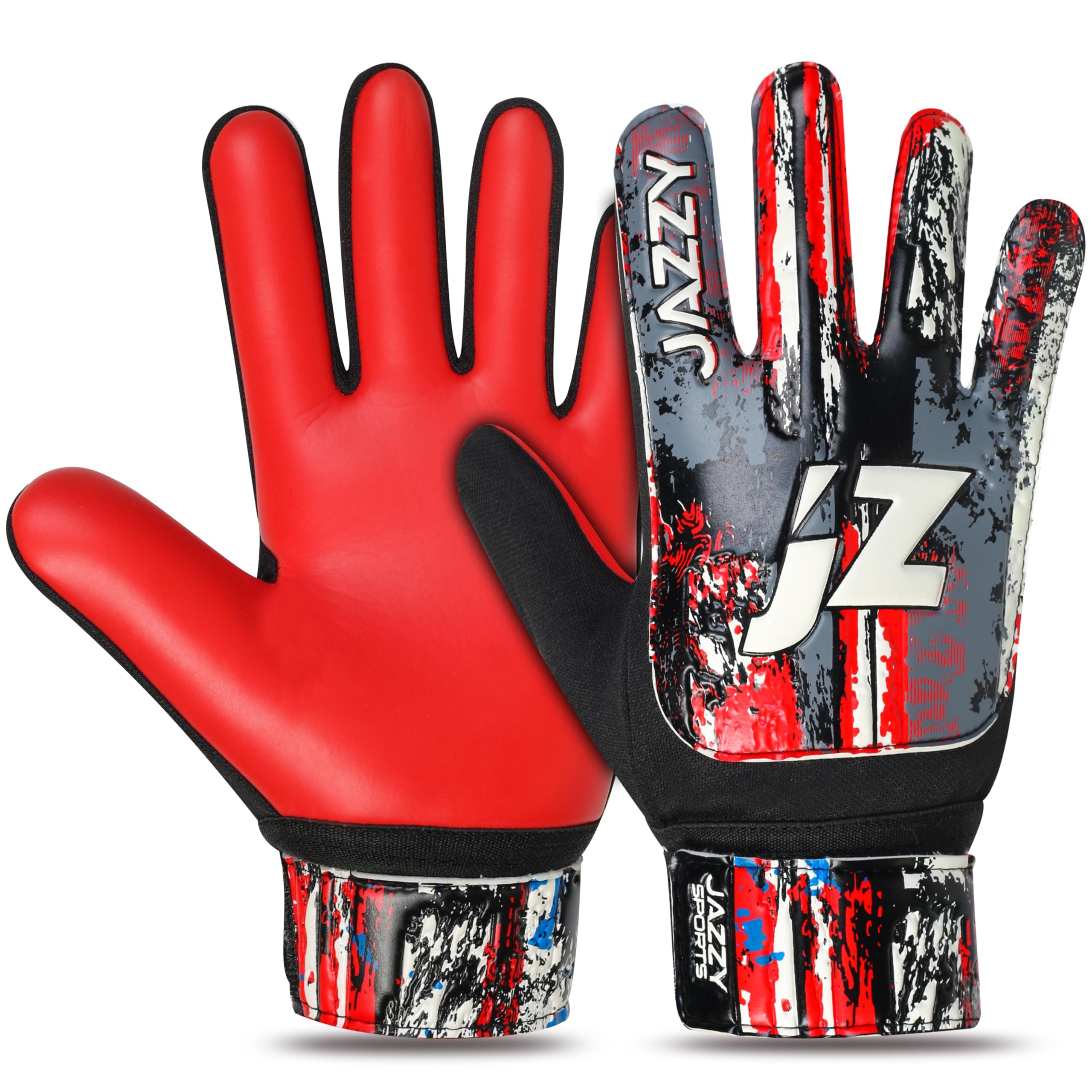 Jazzy Sports Soccer Goalie Gloves for Kids,Youth Goalkeeper Gloves Anti Slip 4mm Latex Palm with Strong Grip Double Wrist Protection (Red1, Size 5 Suitable for 9-12 Years)