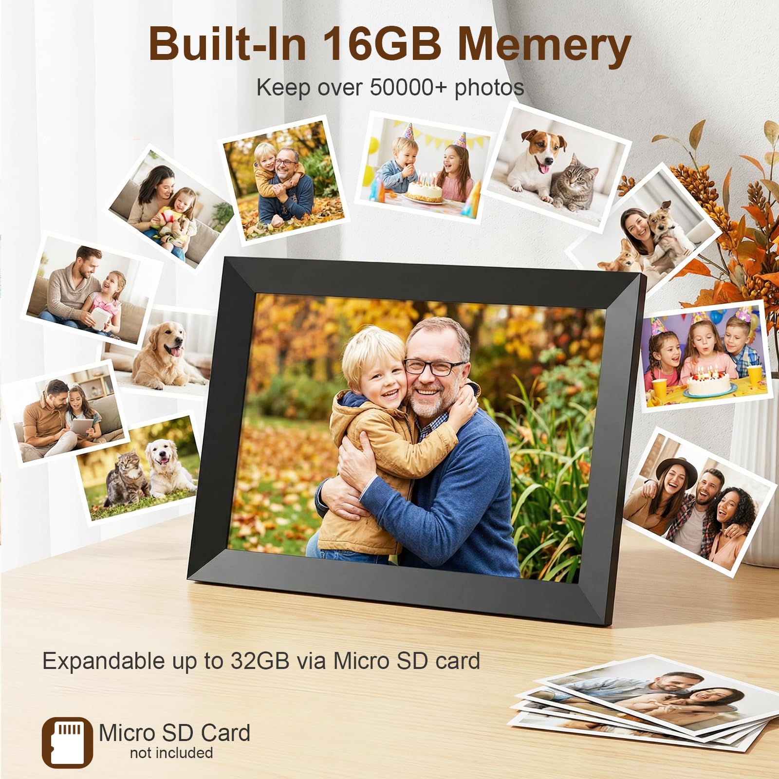 Cadre Photo numérique de 10,1 Pouces, Cadre Photo numérique avec écran 1280 x 800 HD IPS, Rotation Automatique, Installation Facile pour Partager instantanément des Moments Via