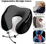 Travel Pillow 100% Pure Memory Foam Neck Pillow, Breathable & Machine Washable Cover, Neck Support Pillow with 3D Contoured Eye Mask, Earplugs & Portable Bag for Airplane Travel (Black)