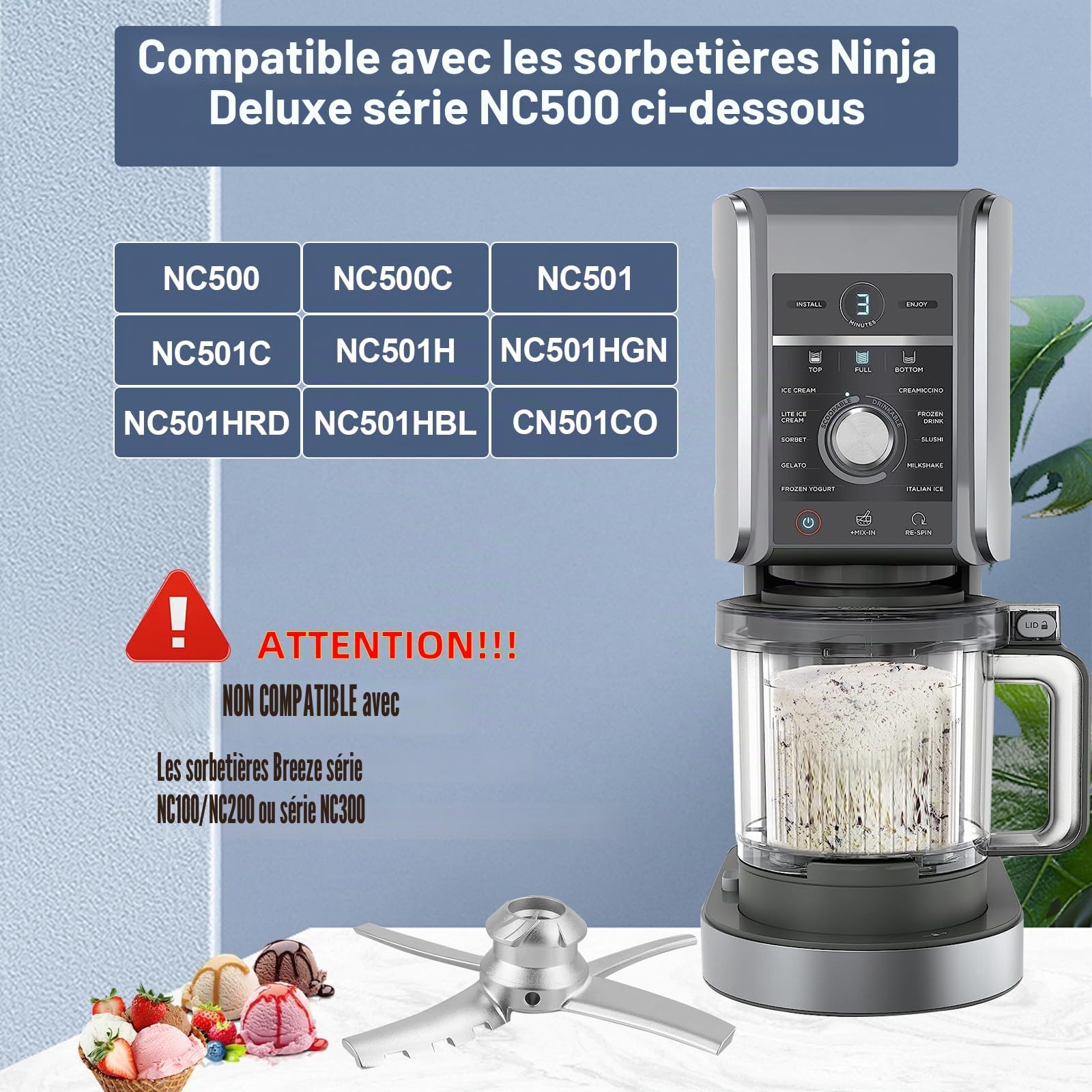 Lame de rechange pour Ninja Creami Deluxe, compatible avec les machines à crème glacée Ninja Creami NC500 NC501 Series Deluxe, lame de rechange pour crème glacée, ajustement parfait pour les