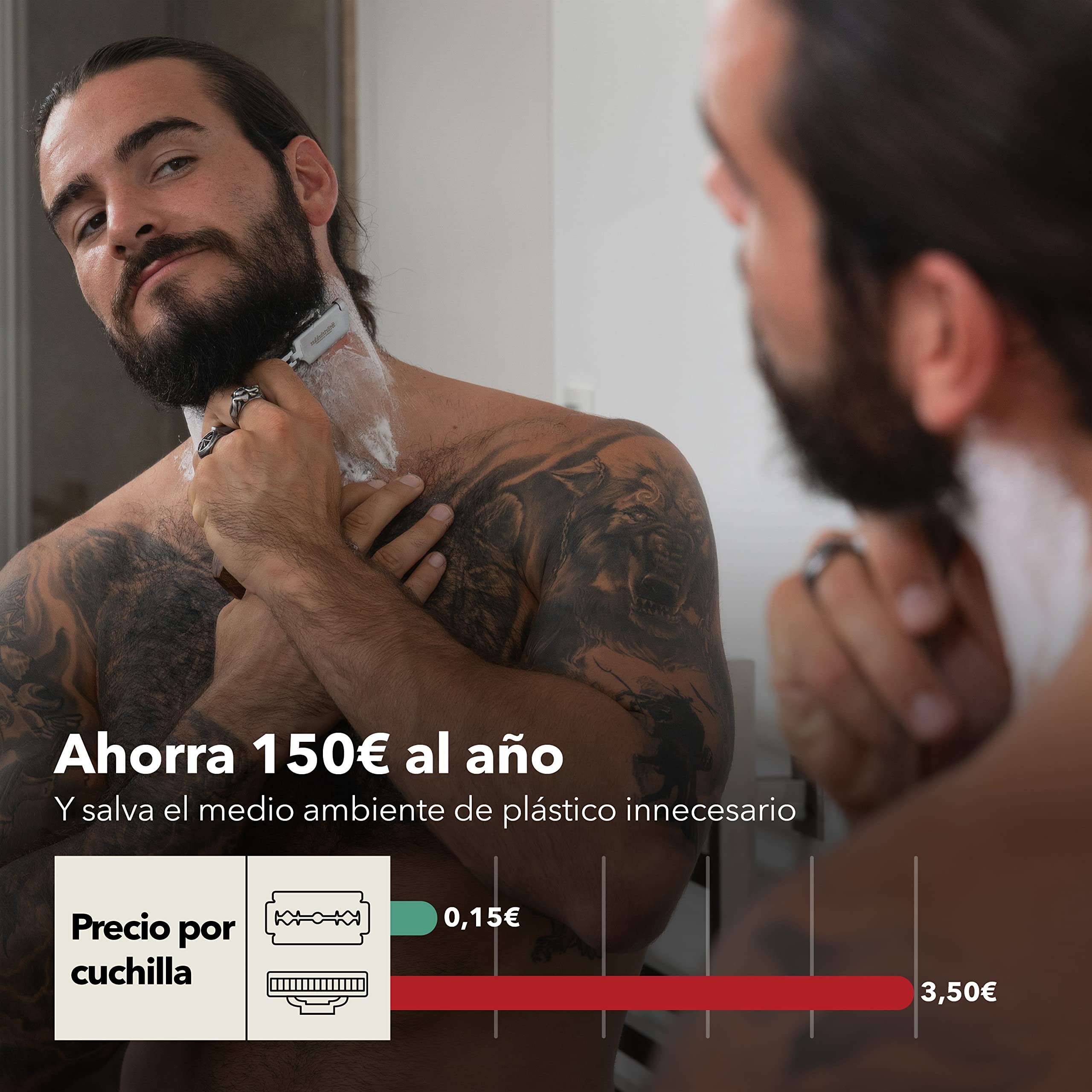 Störtebekker® Navaja de afeitar con mango de madera en estuche de cuero - incluido lápiz de alumbre y 10 cuchillas Störtebekker - Set de navaja de afeitar (Madera - Café)