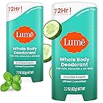 Lume Whole Body Deodorant - Invisible Cream Stick - 72 Hour Odor Control - Aluminum Free, Baking Soda Free, Skin Safe - 2.2 Ounce (Pack of 2) (Minted Cucumber)
