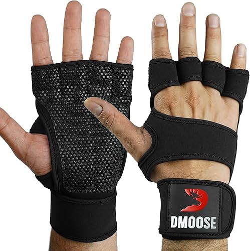DMoose Fitness Guantes de entrenamiento ventilados para levantamiento de pesas - Guantes de gimnasio para hombres y mujeres con soporte para muñeca
