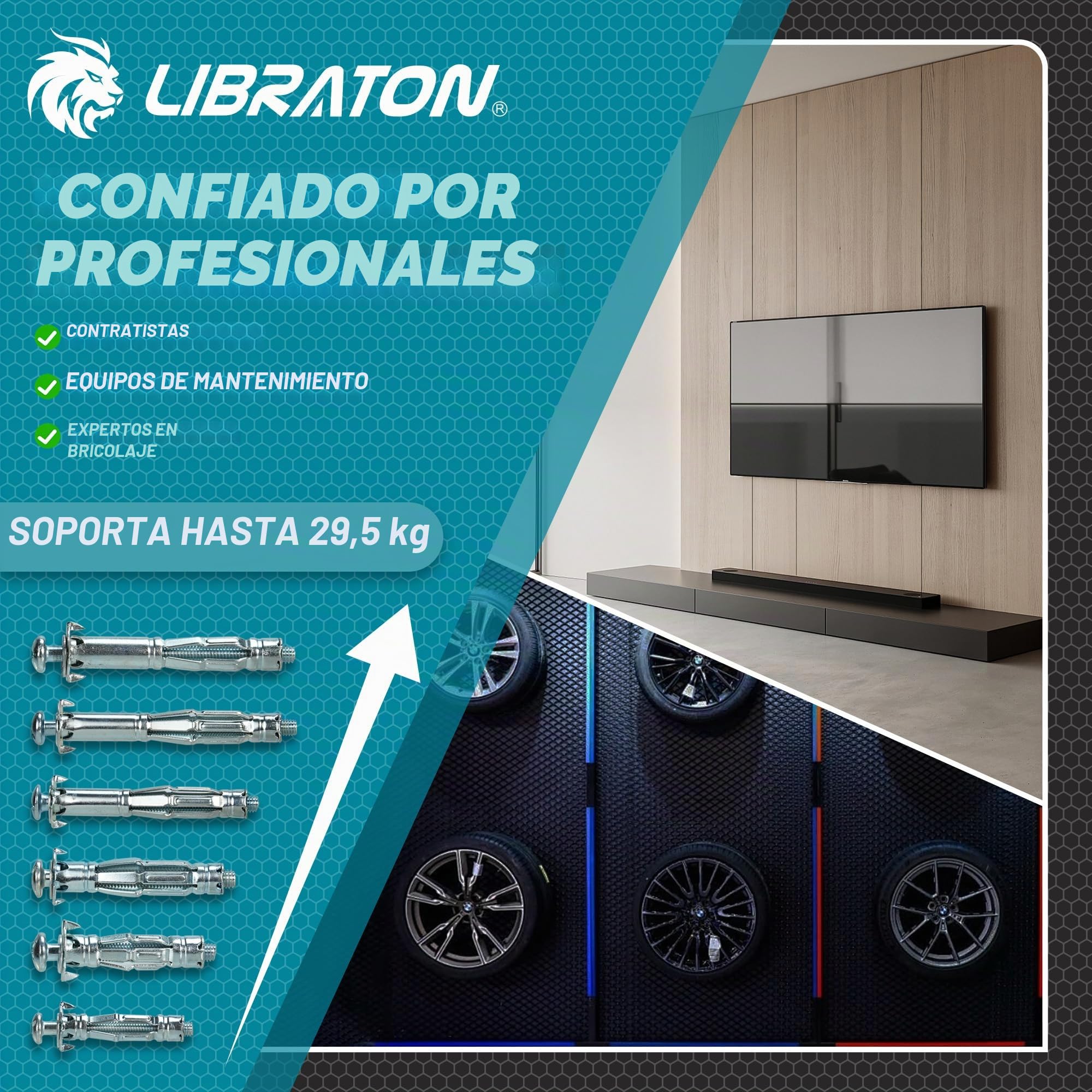 LIBRATON Molly Bolts para paredes de pladur y escayola (0,30 cm - 3,86 cm), 30 piezas en 6 tamaños con herramienta de ajuste, kit resistente de tornillos y anclajes de metal para pared hueca, soporta