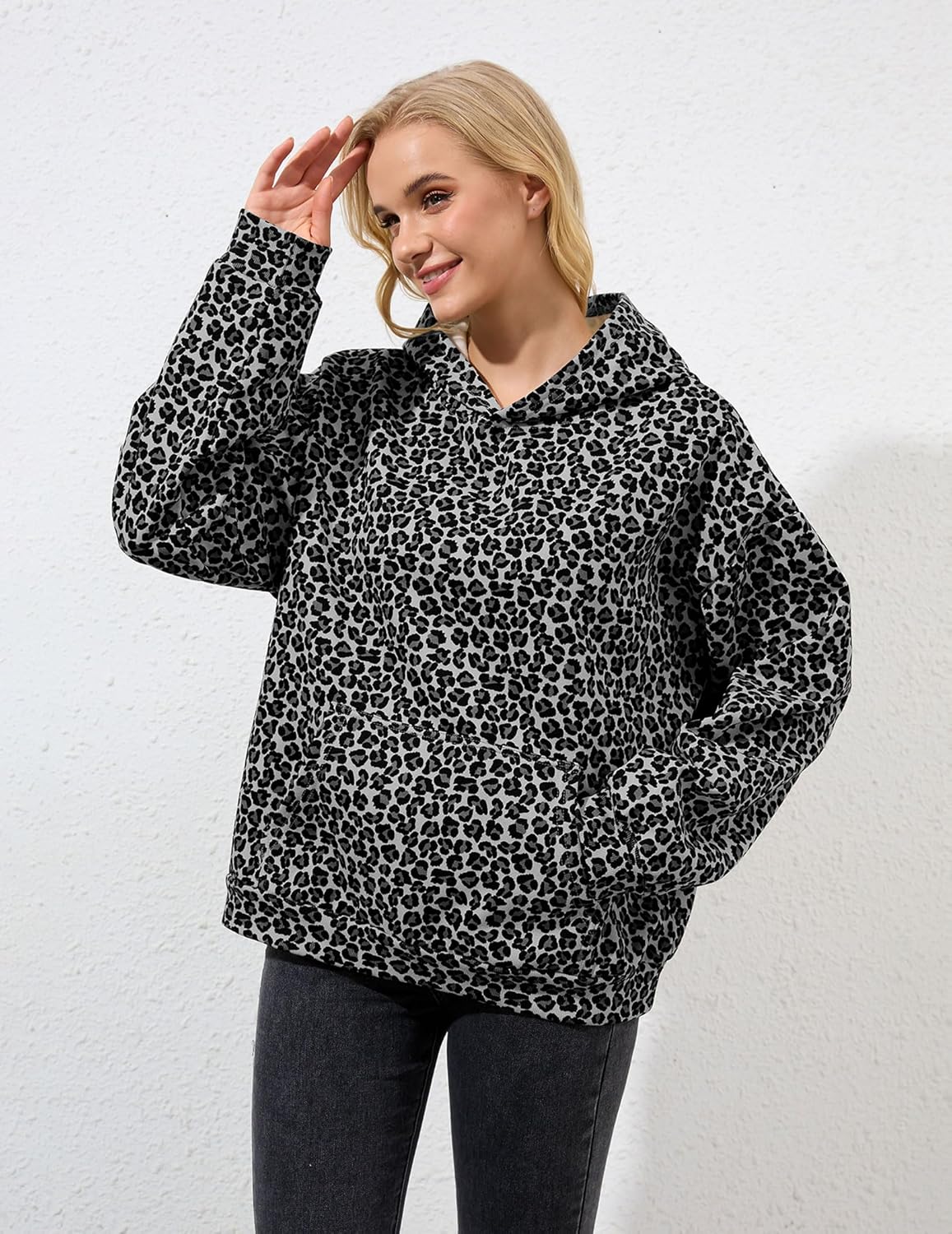 Womens Camo Hoodies Maple Leaf Print Oversized Hooded Pullover Shirt Fleece Long Sleeve Camo Sweatshirt With Pocket - Image 2