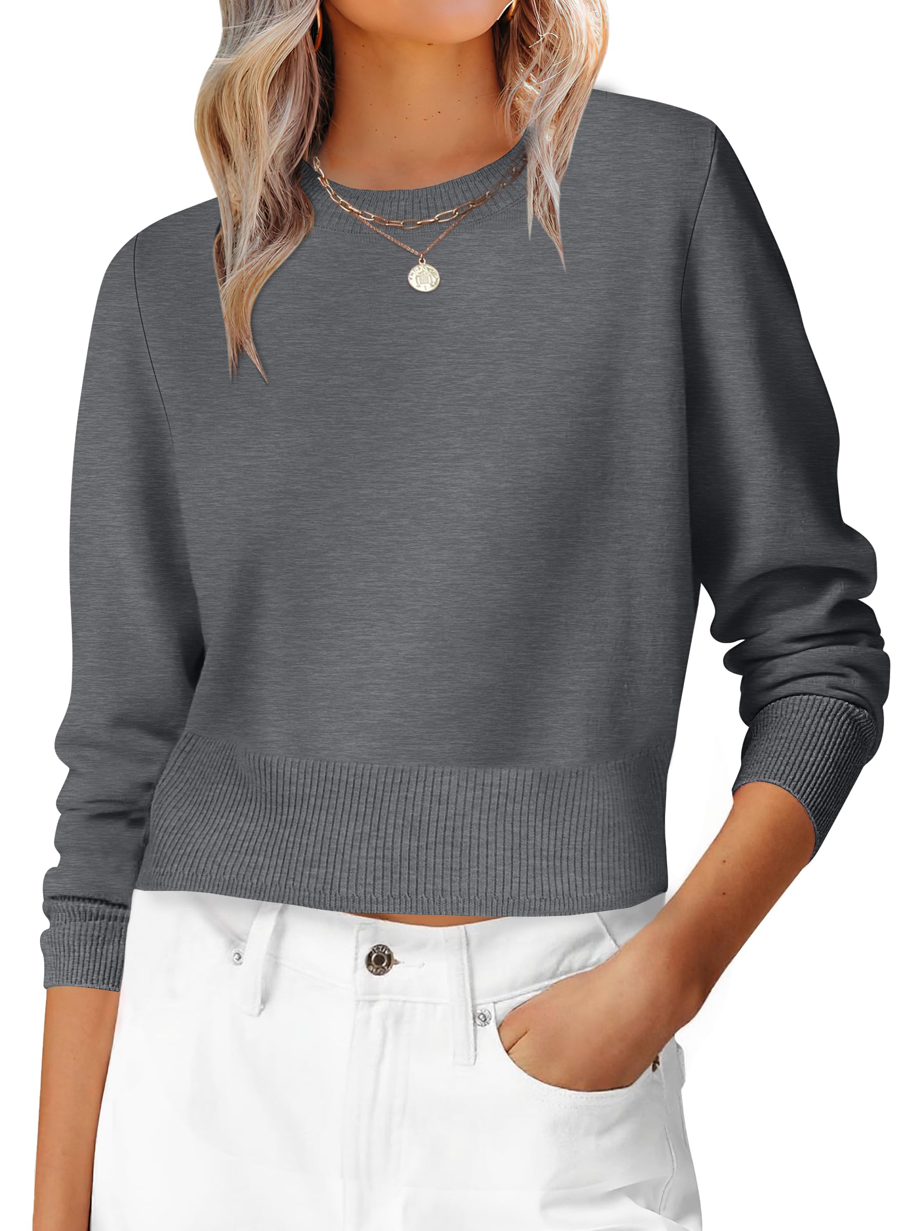 ANRABESS Women’s Long Sleeve Sweaters Cropped Crew Neck | Business Casual Tops,Light Weight Comfy Knit,Pullover ShortSweater,Basic Classic,Fall Fashion Winter Layer Clothes