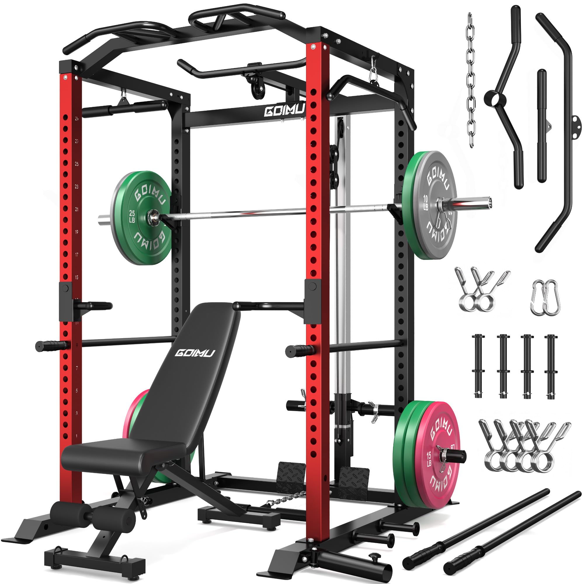 C1-V4 Power Cage, 2000LBS Squat Rack with LAT Pulldown, Multi-Function Weight Cage Strength Training Machine, Workout Cage with More Attachments for Home Gym Garage