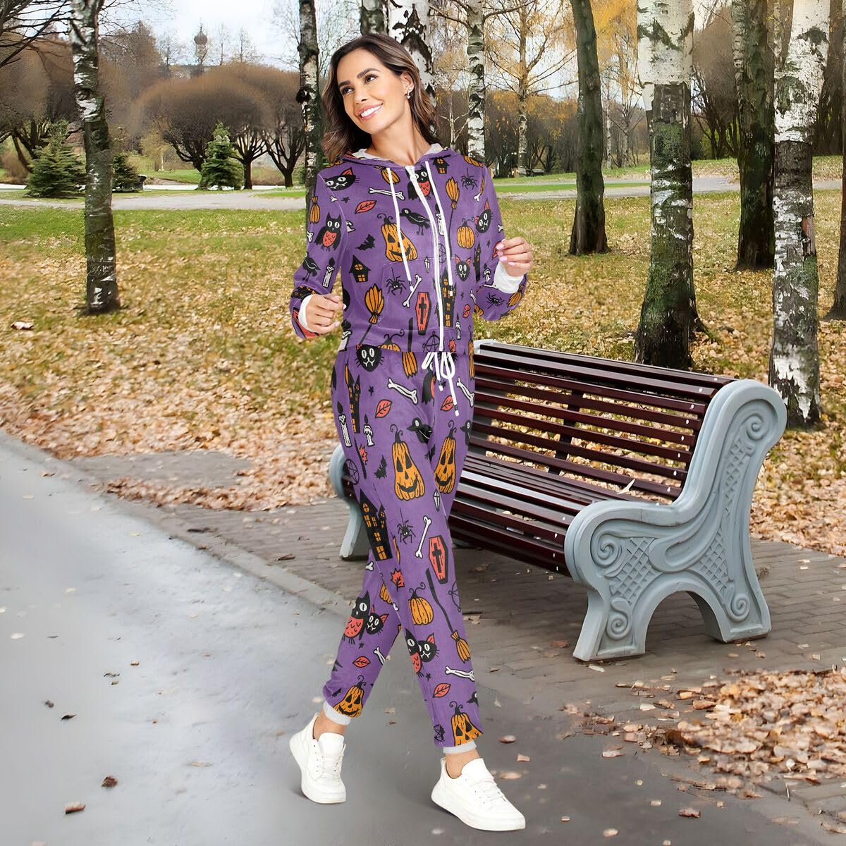 Conjunto deportivo de 2 piezas para mujer, conjunto deportivo de manga larga para Halloween, diseño de pájaro