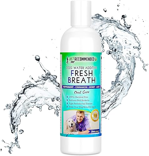 Vet Recommended Aditivo de agua ambientador de aliento para perros para el cuidado dental de mascotas, totalmente natural, funciona para resolver la