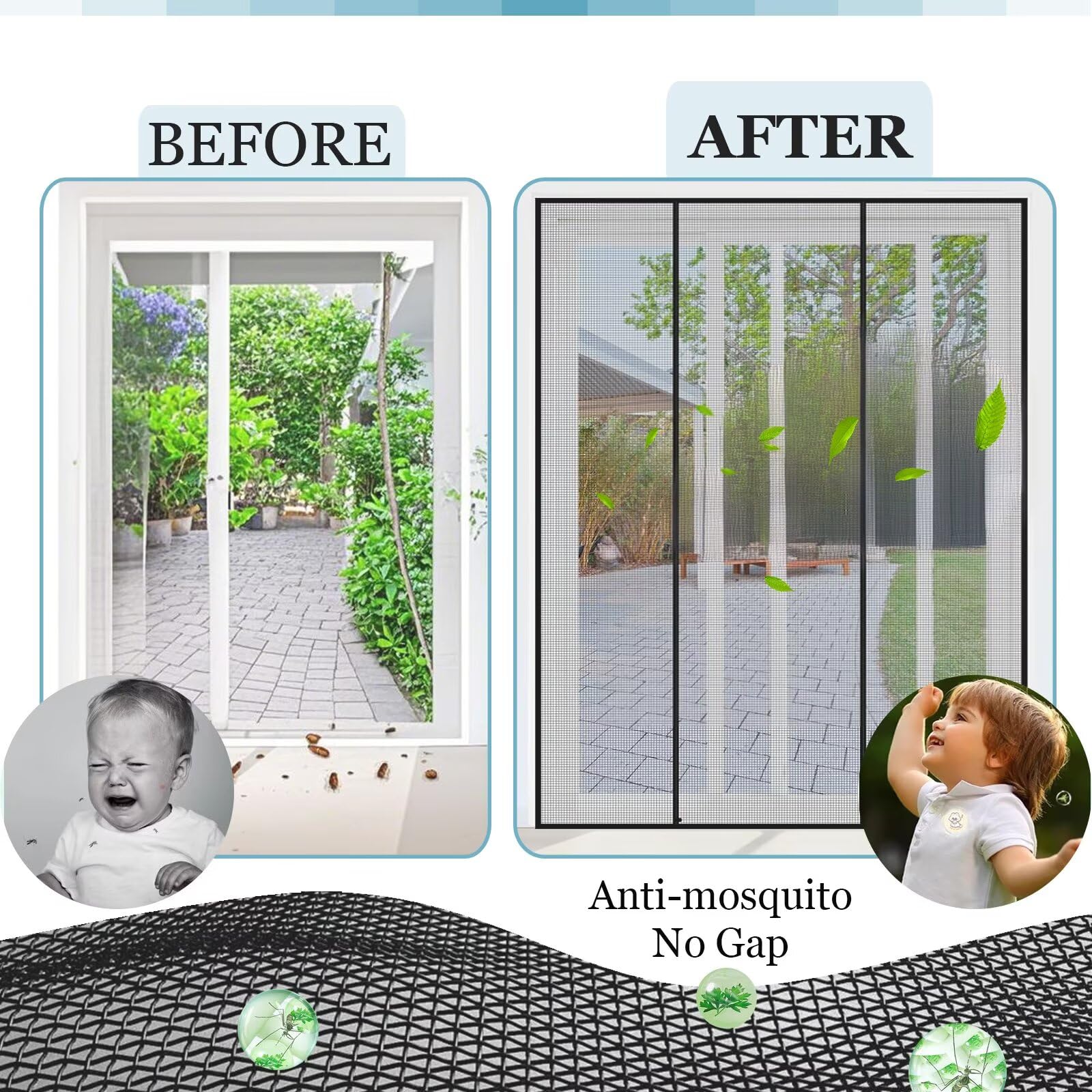 Fliegengitter Tür Magnet 175x270cm Schwarz DIY Insektenschutz Magnetfenster, Insektenschutzgitter ohne Bohren für Küche/Wohnzimmer/Schlafzimmer