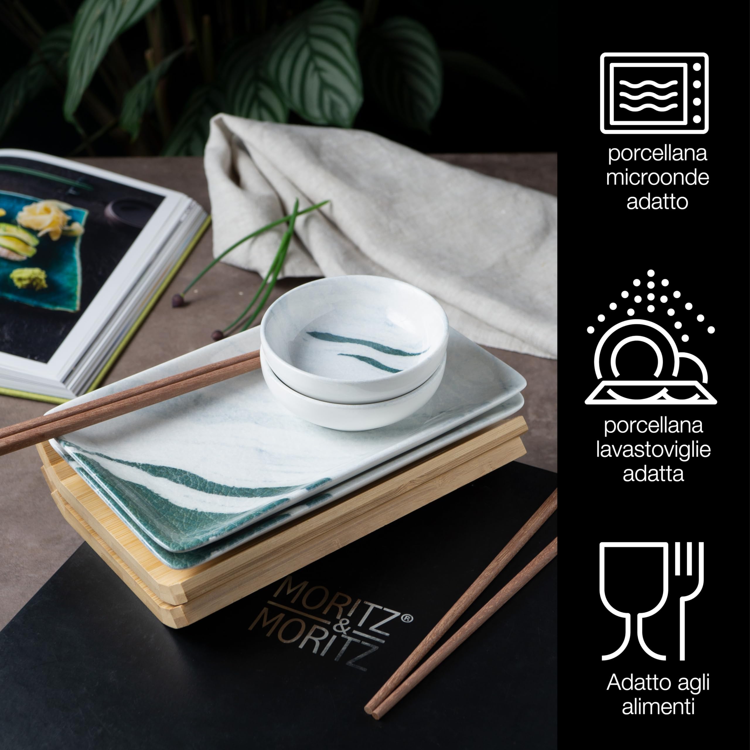Set Stoviglie Sushi Moritz & Moritz Per 2 Persone - 10 Pezzi Con Piatti, Bacchette E Ciotoline - Foto 12