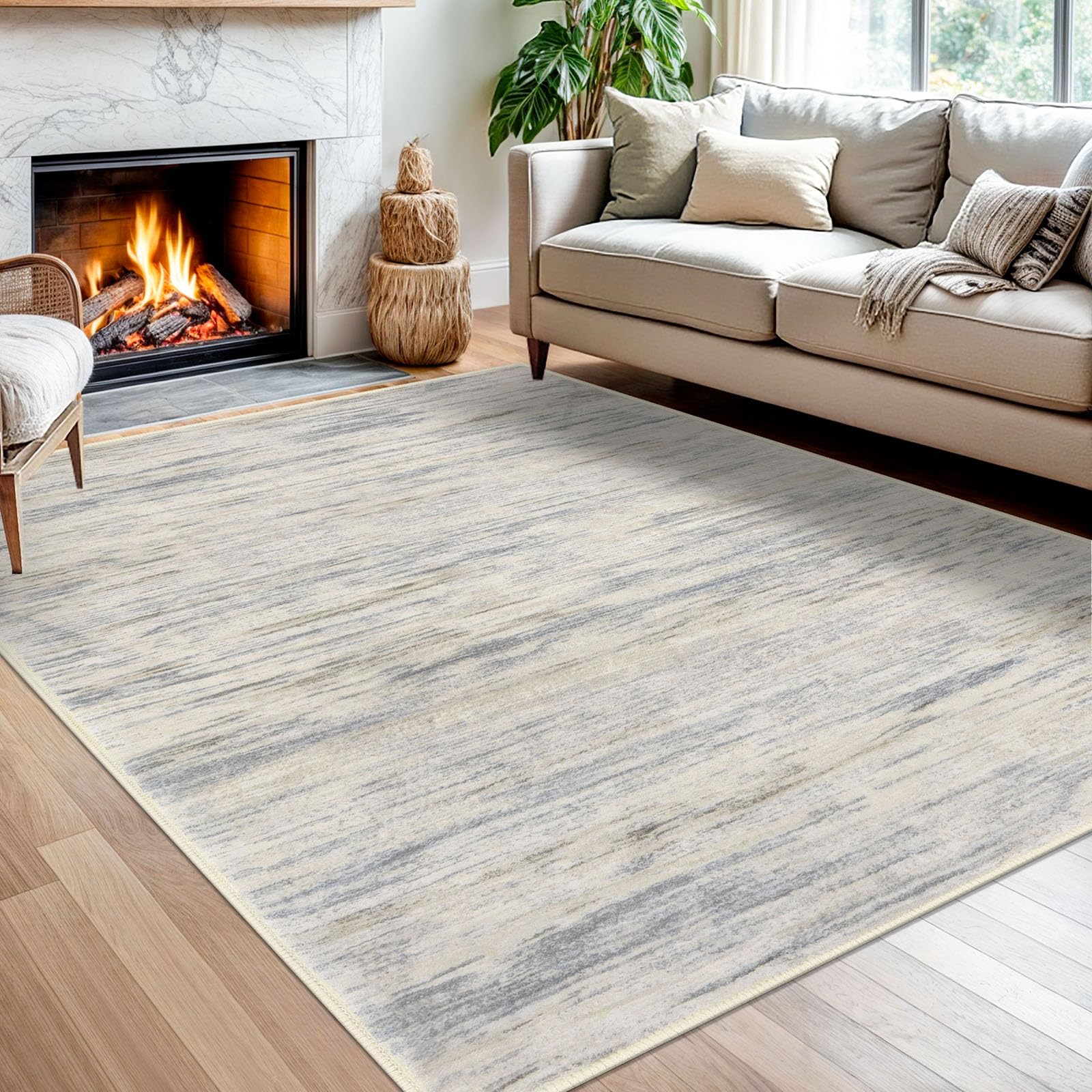 SIILOOM 5x7 Modern Area Rug for Bedroom, Gray Beige Neutral Multi Large Gray Beige Neutral Multi Super Soft Rug with Non-Slip, Non-Shedding Rugs for