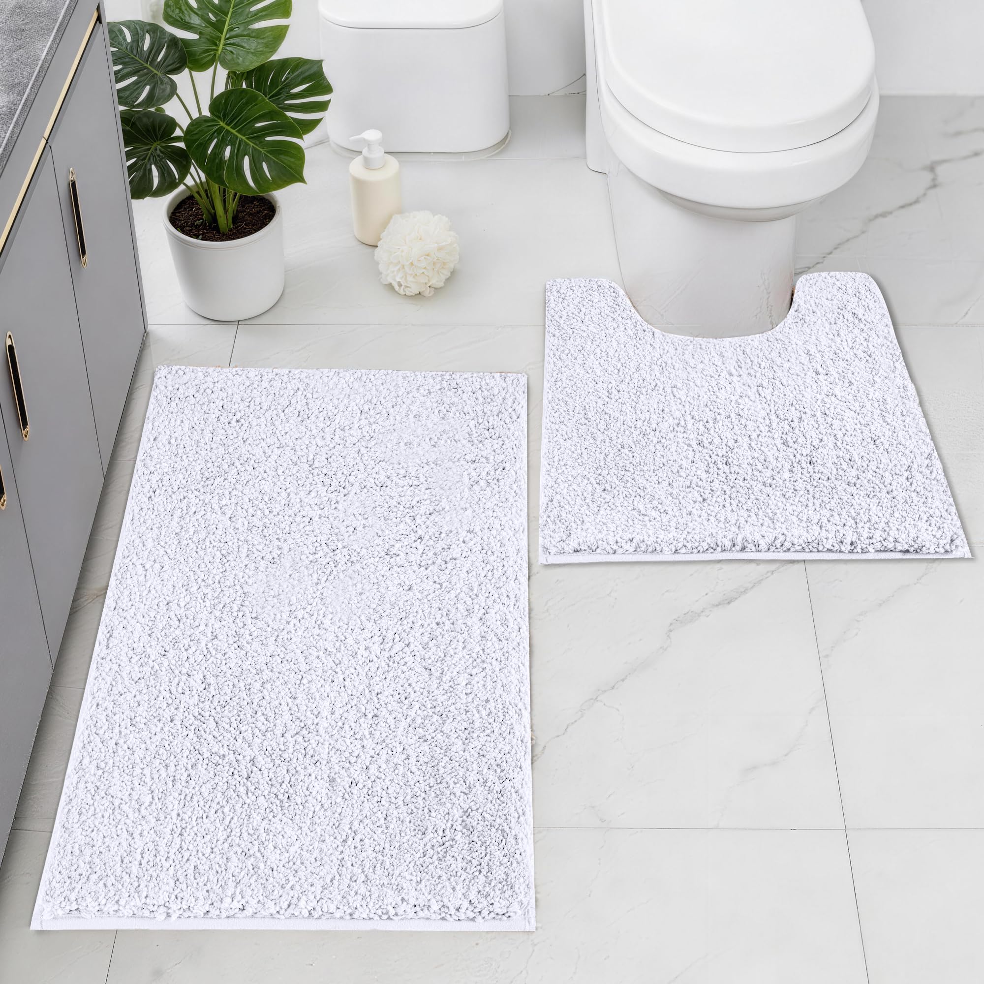Baahrnom Microfibre Bath Mat Set, Non Slip Bathroom Mat Set 2 Piece