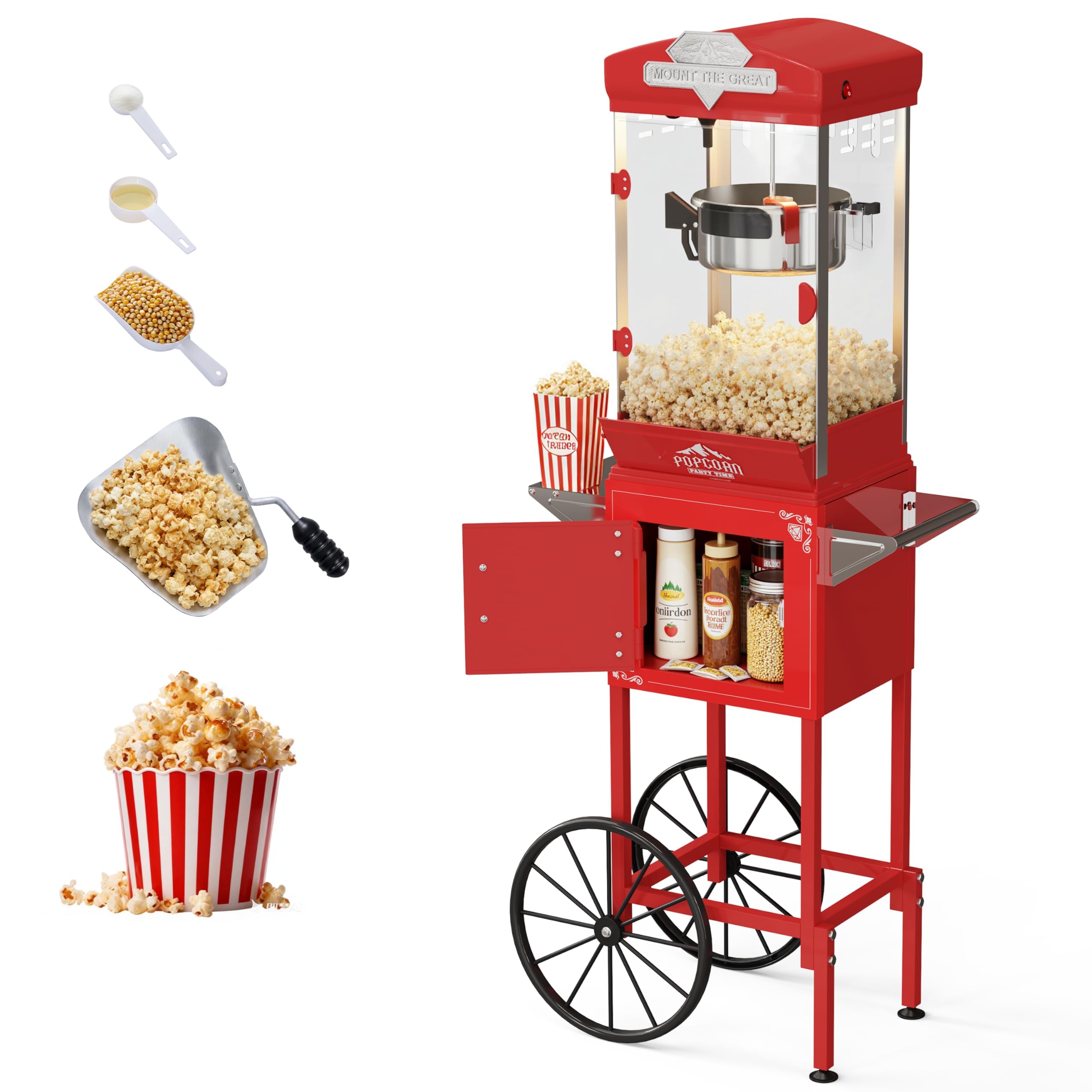 Máquina de palomitas de maíz, carrito de estilo vintage con ruedas, para hacer hasta 40 tazas, ideal para uso doméstico y comercial, calidad de cine