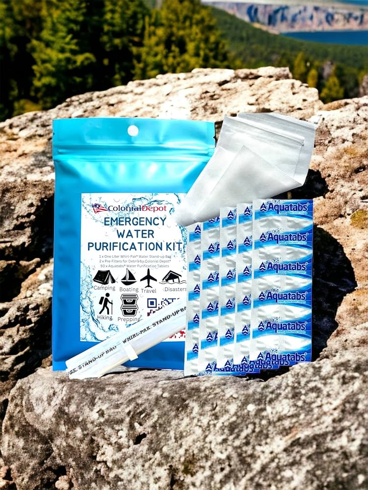Emergency water purification tablets survival kit with multiple brands