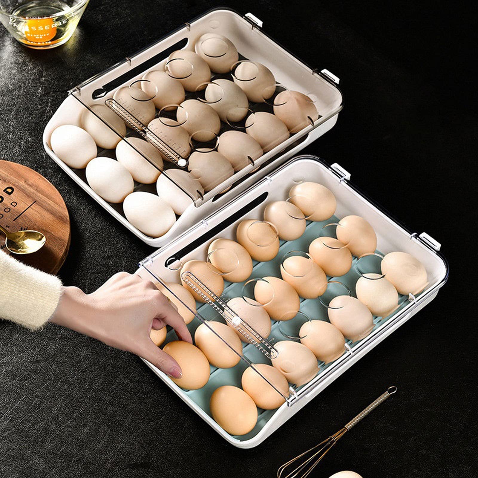 Boîte de Rangement, Boîte de Rangement Alimentaire Réfrigérateur Plateau à Oeufs Conteneur avec Couvercle Multifonctionnel Bac à Oeufs Accessoires de Cuisine (Bleu)