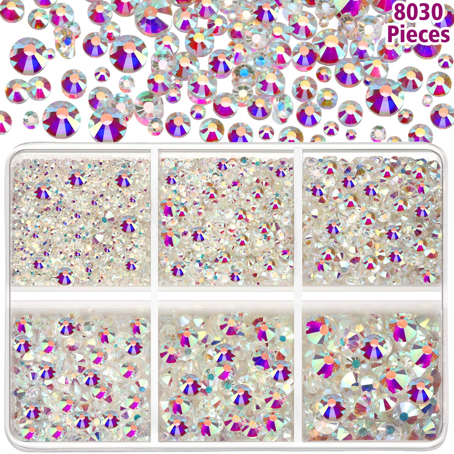 8030 Pieces Flatback Rhinestones Round Rhinestones Glass Gems Stones with 6 Mixed Sizes for Nail Art Phone Decorations Crafts DIY (Black) : Beauty & Personal Care