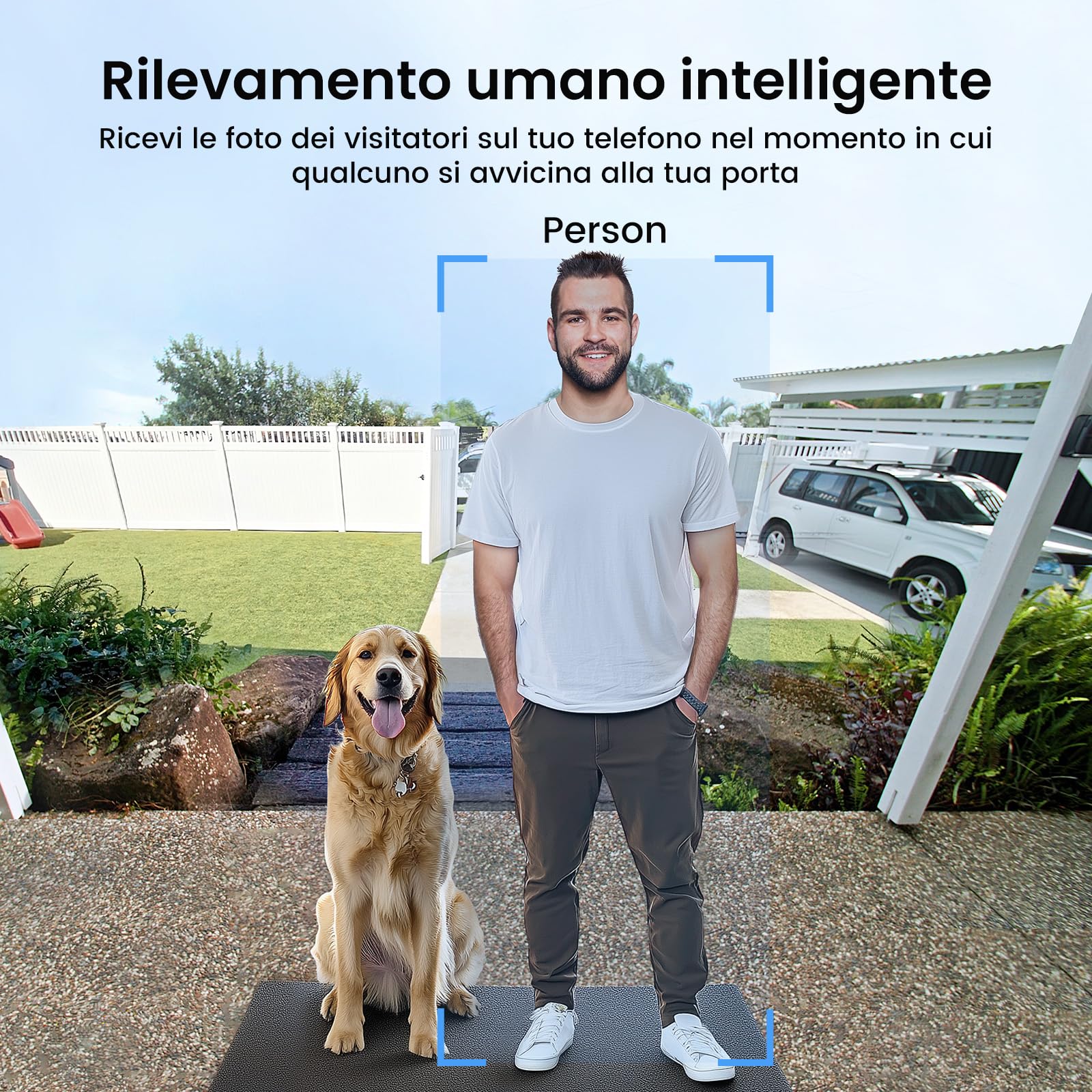 aosu 2K Videocitofono WiFi, Angolo Visuale 170°, Rilevamento Pacchi | Rilevamento PIR per Porta d'Ingresso, Audio Bidirezionale, Visione Notturna, Wi-Fi 2.4GHz, IP65, Compatibile con Alexa