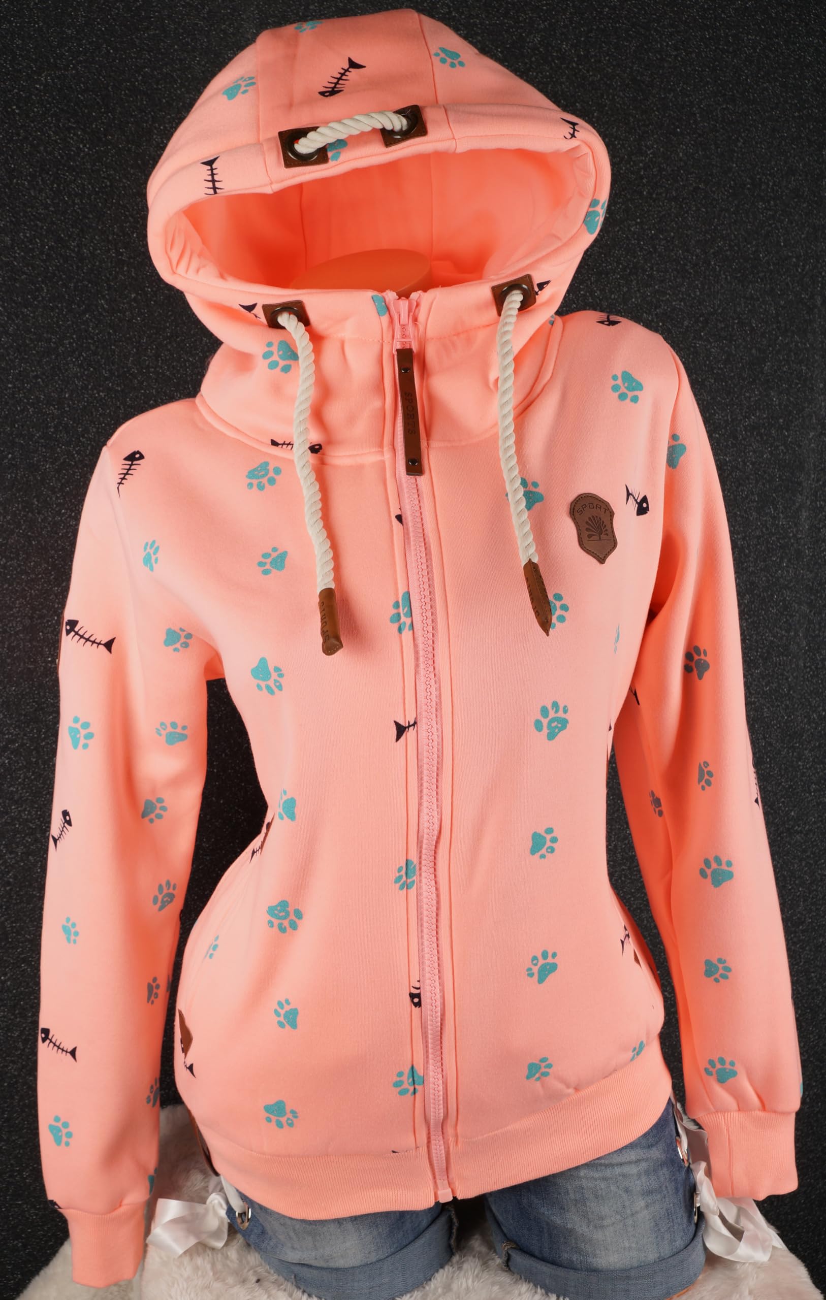 VIN TE Damen Sweat Jacke Kapuze Hoodie Fleece Übergangsjacke verschiedene Designs Schleifen Boote Anker M-3XL
